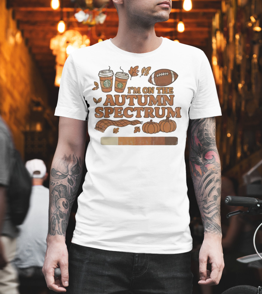 I’m On The Autumn Spectrum Pumpkin Spice Football Coffee Leaves T-Shirt