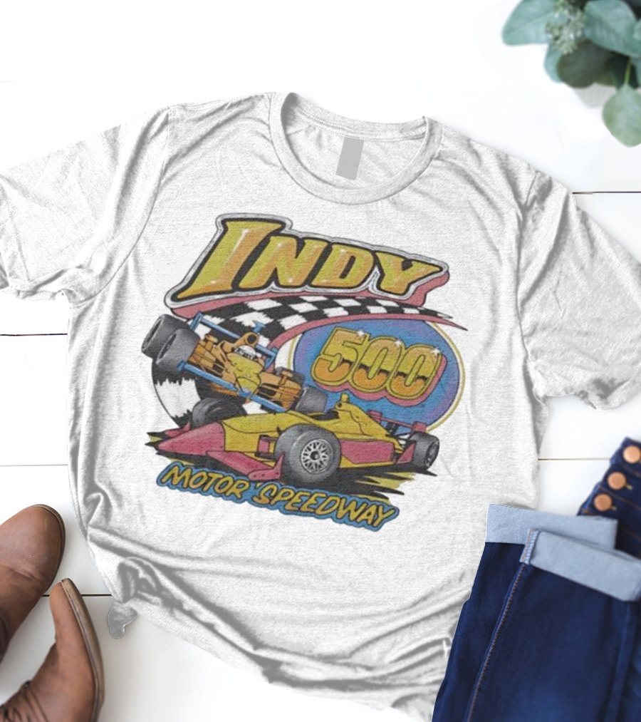 Indy 500 Motor Speedway Racing Cars Checkered Flag Oval Track T-Shirt