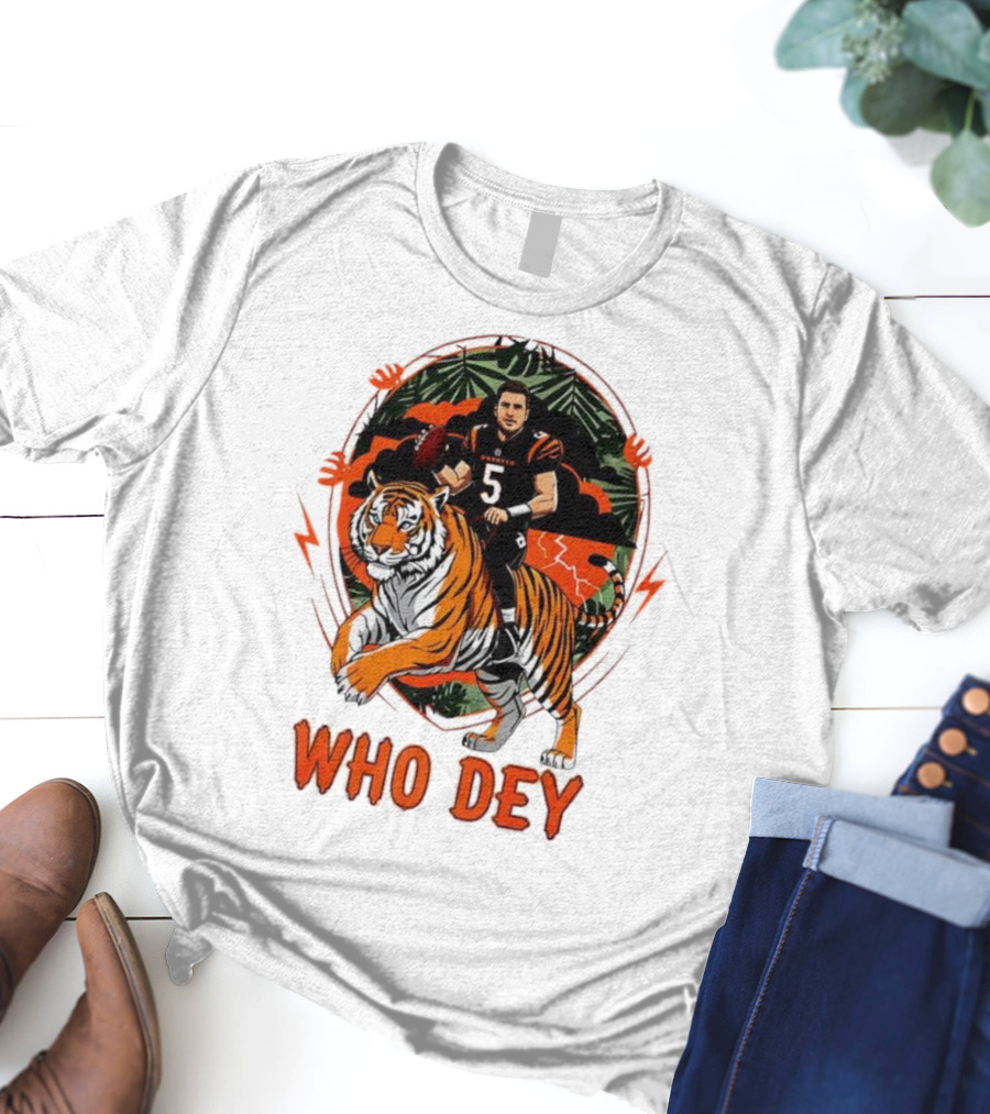 Joe Flacco Cincinnati Bengals Tiger Ride Who Dey Jungle Football T-Shirt