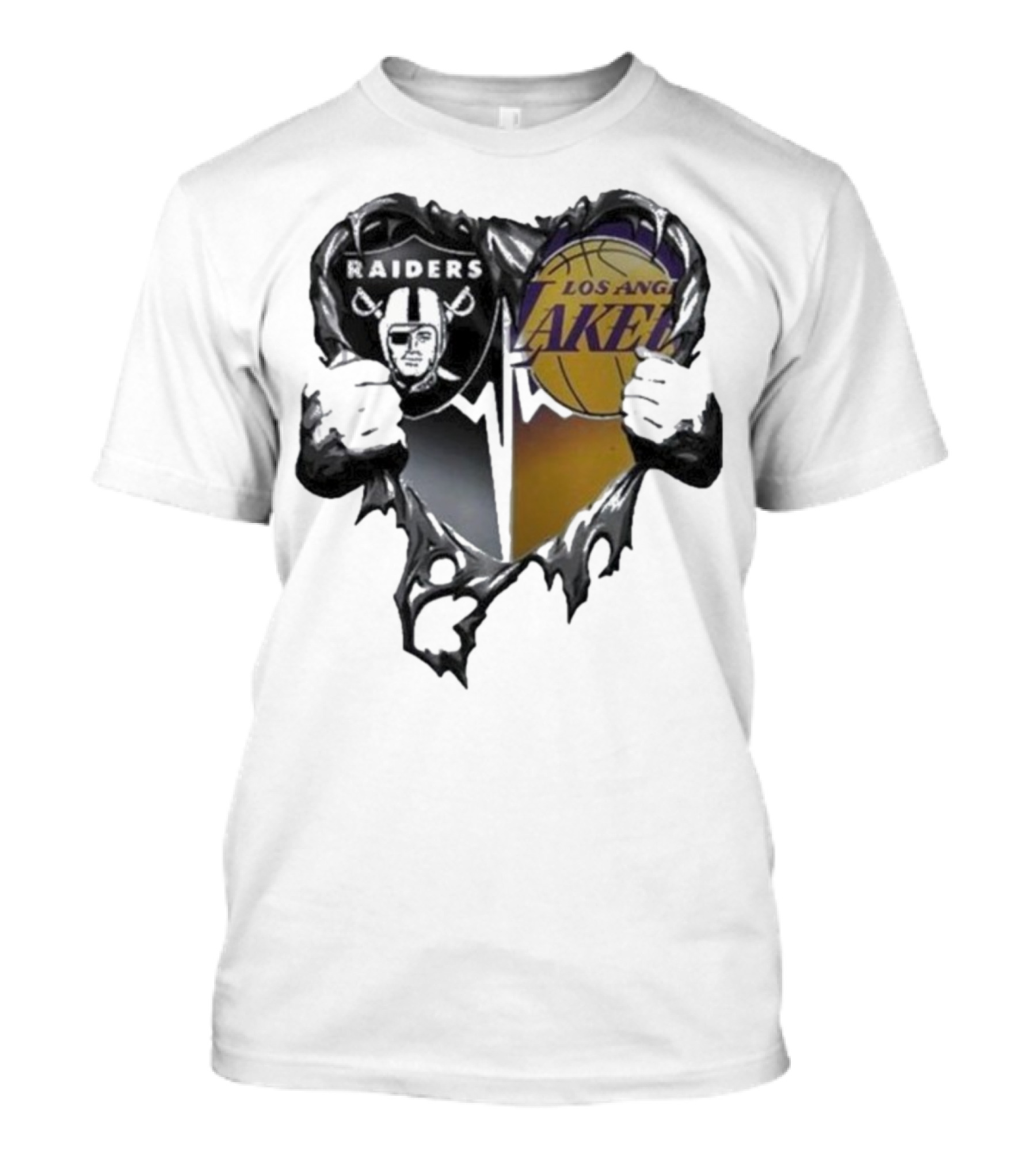 Las Vegas Raiders Los Angeles Lakers Heart Design T-Shirt