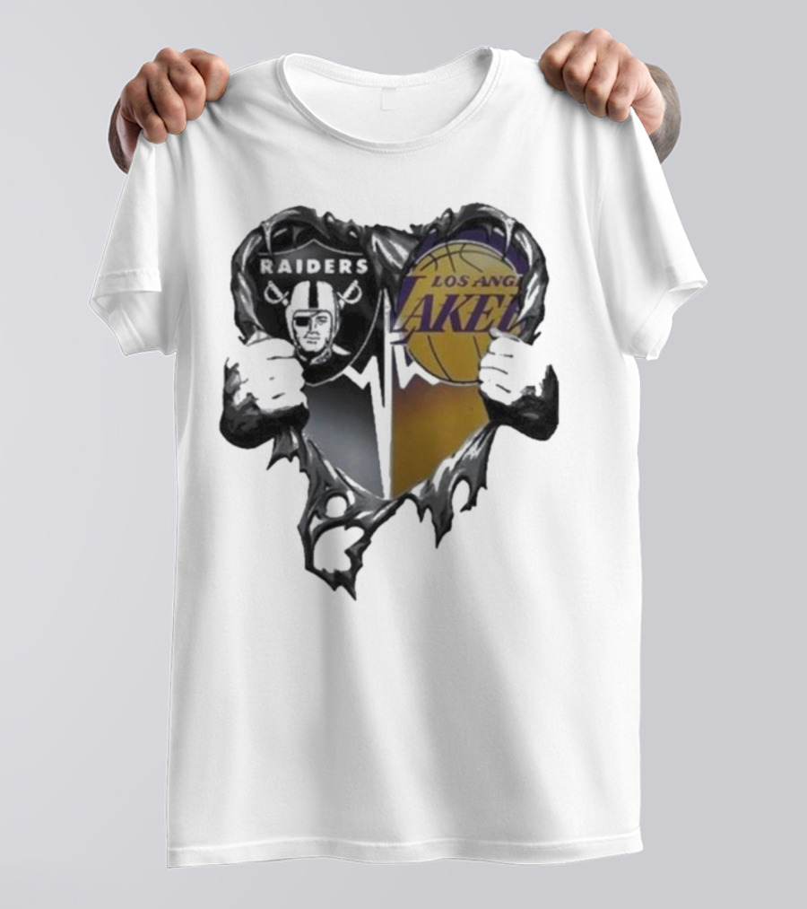 Las Vegas Raiders Los Angeles Lakers Heart Design T-Shirt