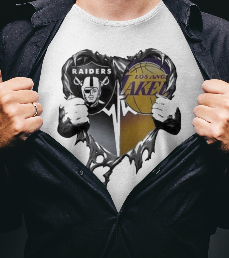 Las Vegas Raiders Los Angeles Lakers Heart Design T-Shirt