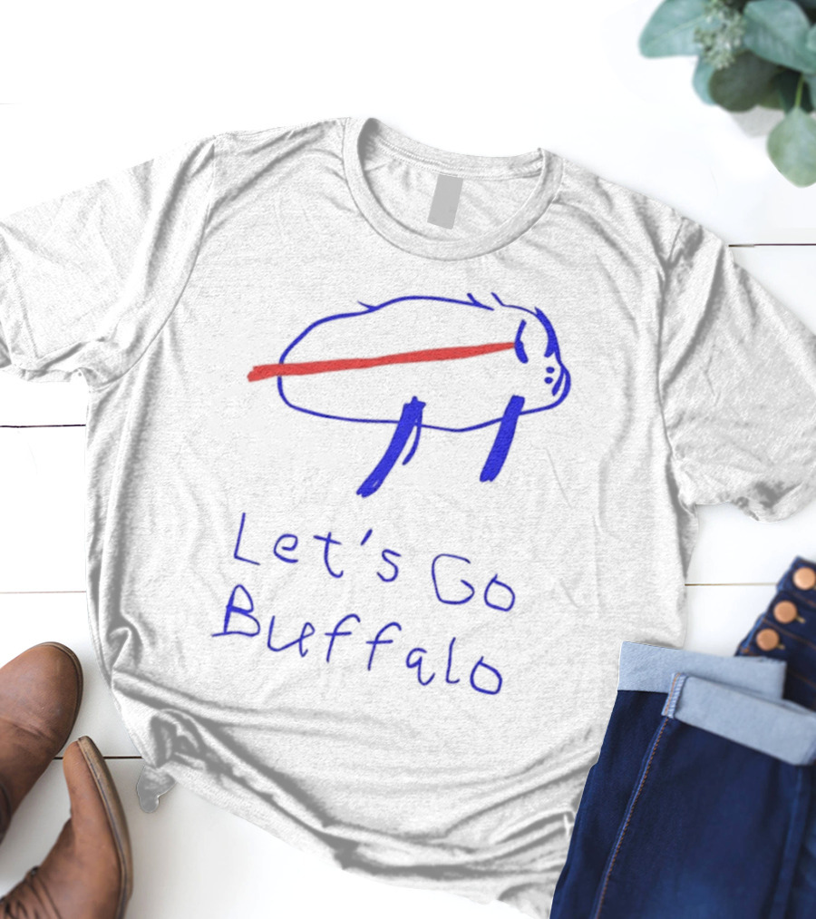Let’s Go Buffalo Bills Hand-Drawn Blue And Red Graphic T-Shirt