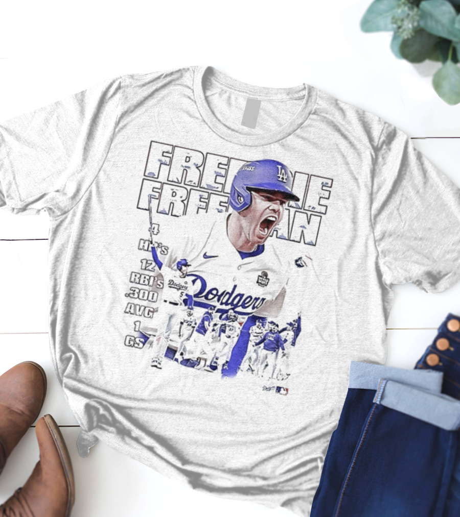 Los Angeles Dodgers Freddie Freeman HR 12 RBIs 300 AVG 1 GS T-Shirt