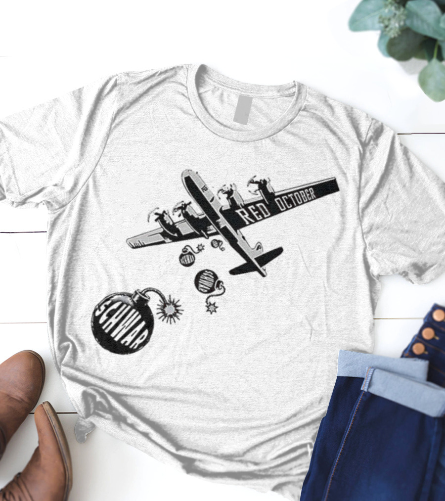 Philadelphia Phillies Red October Schwarbombs Away City Skyline Airplane رسالة قصف Blimp Explosion T-Shirt