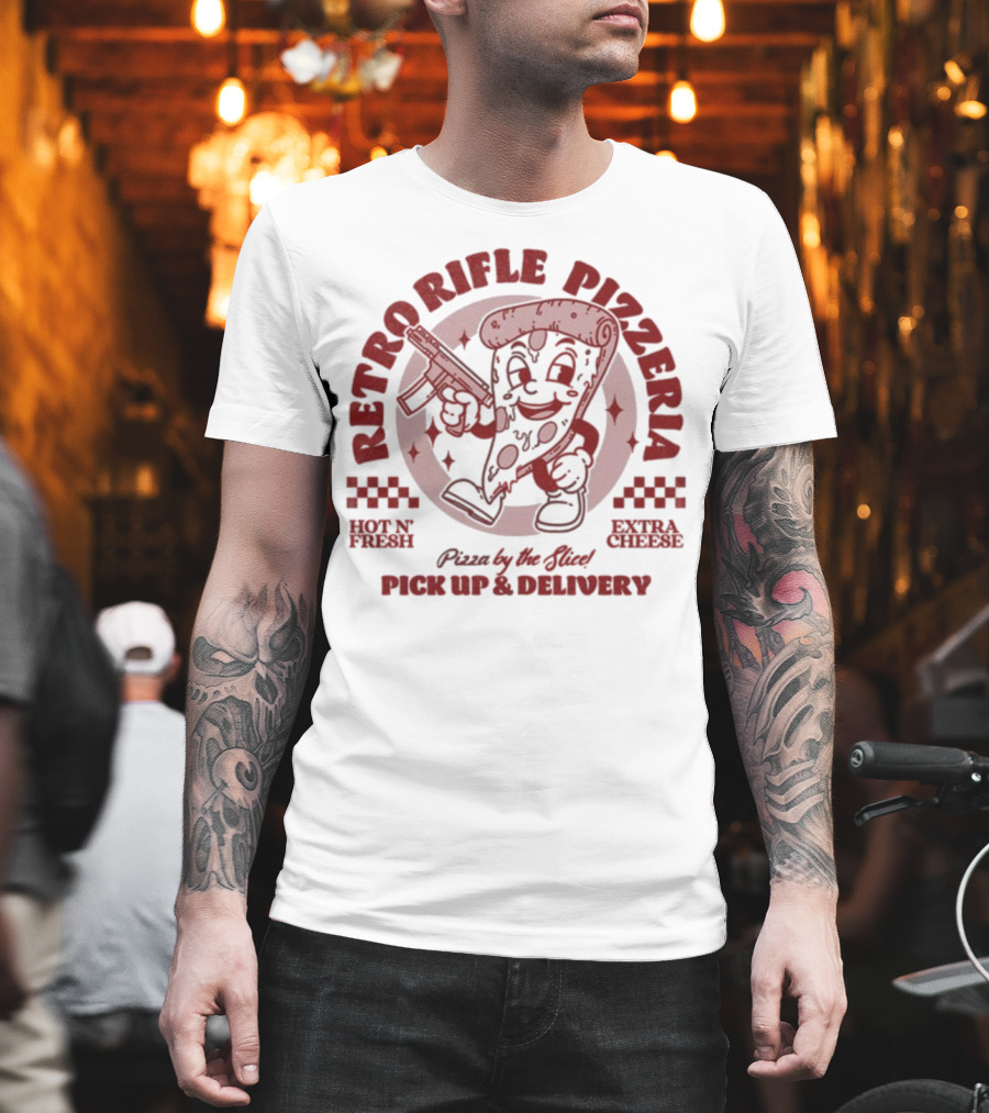 Retro Rifle Pizzeria Pick Up And Delivery Hot N Fresh Extra Cheese Pizza By The Slice T-Shirt