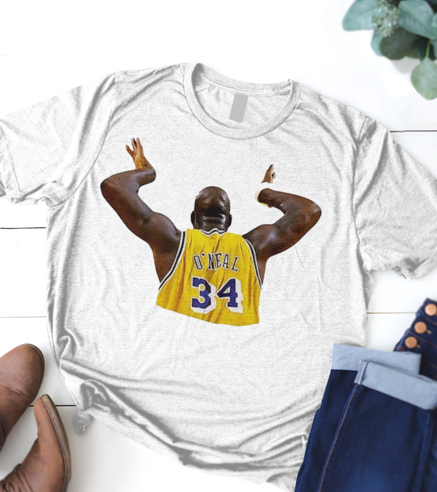 Shaquille O'Neal 34 Los Angeles Lakers Basketball Iconic Celebration T-Shirt