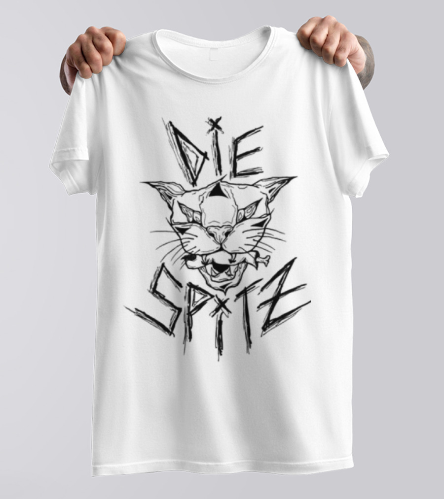 Diespitz Cat Visage Feline Face Black Graphic T-Shirt