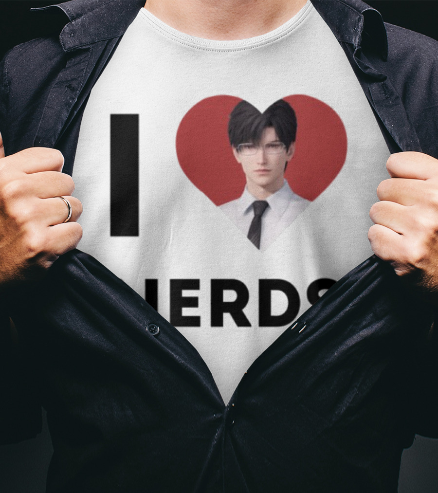 I Love Nerds Anime Character Glasses And Suit T-Shirt