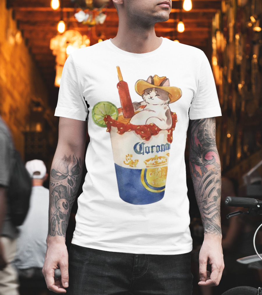 Michelada Vanilla Ryder Cat With Cowboy Hat In Corona Cup With Lime And Chamoy T-Shirt