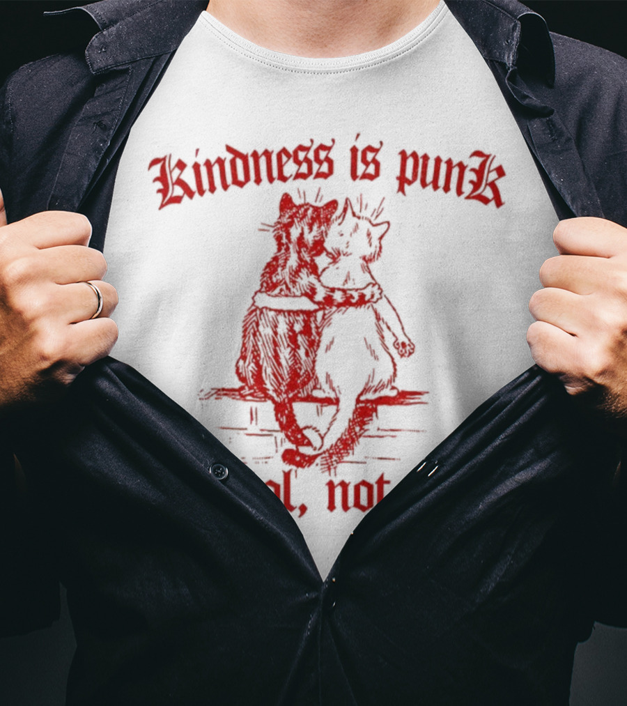 Kindness Is Punk Be Cool Not Cruel Cat Hug T-Shirt