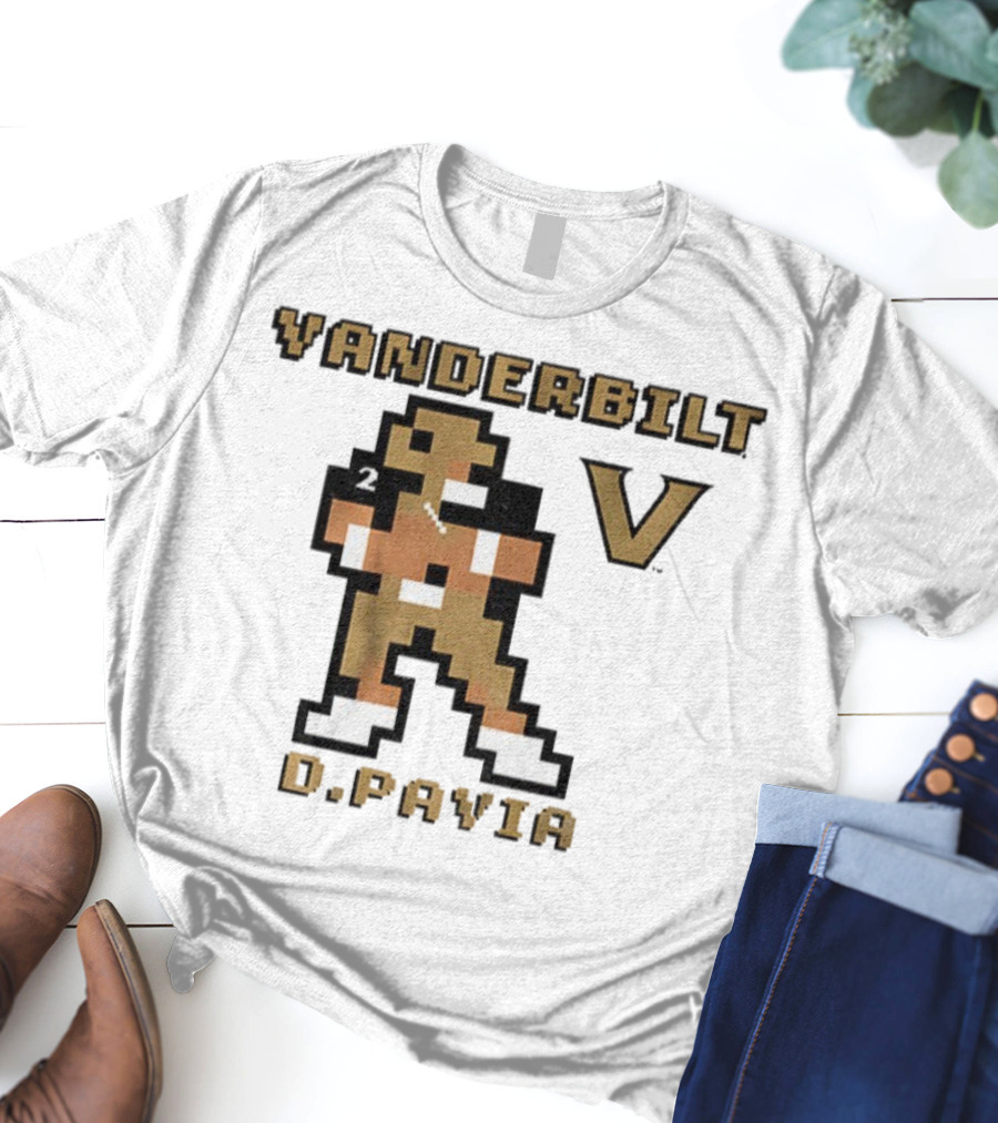 Vanderbilt Commodores D. Pavia 8-Bit Retro Football V Pixel Art T-Shirt