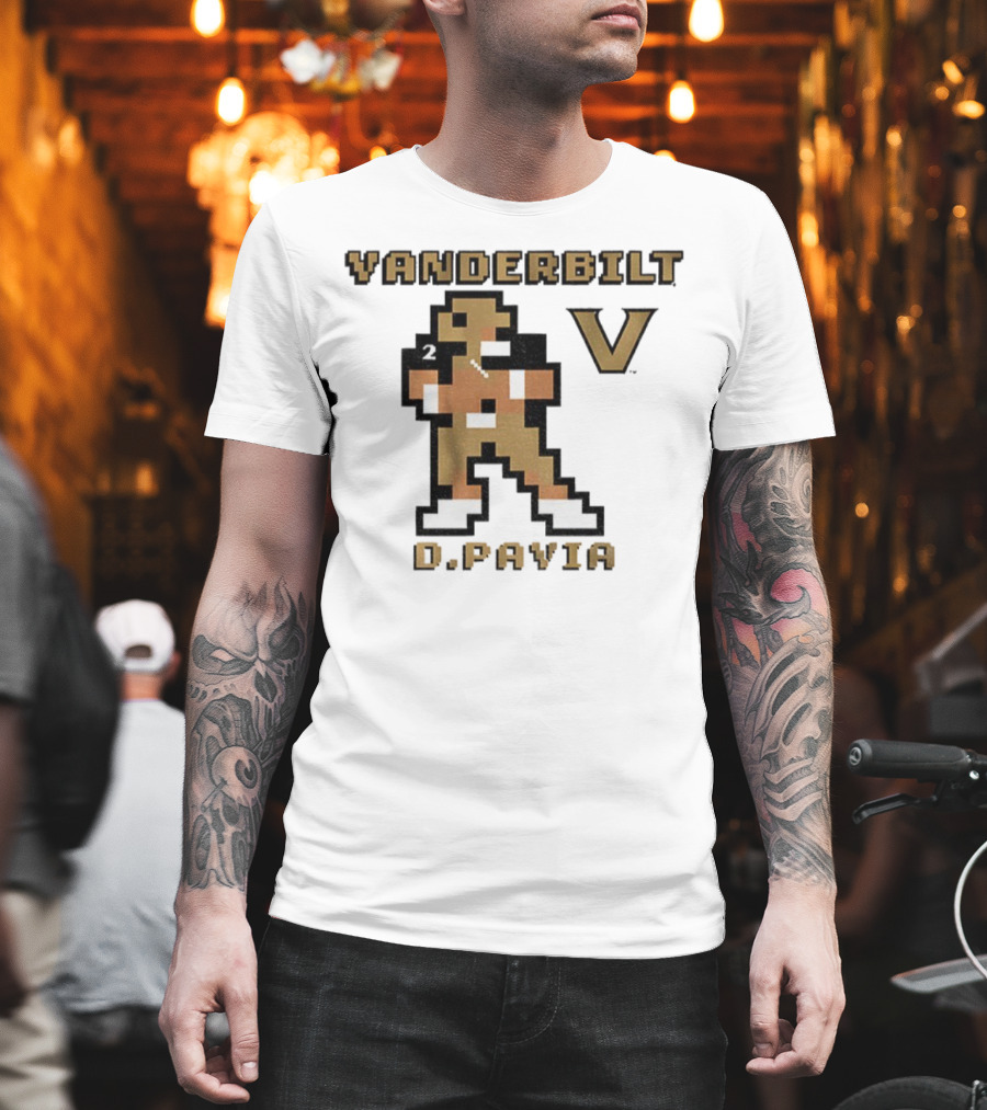 Vanderbilt Commodores D. Pavia 8-Bit Retro Football V Pixel Art T-Shirt