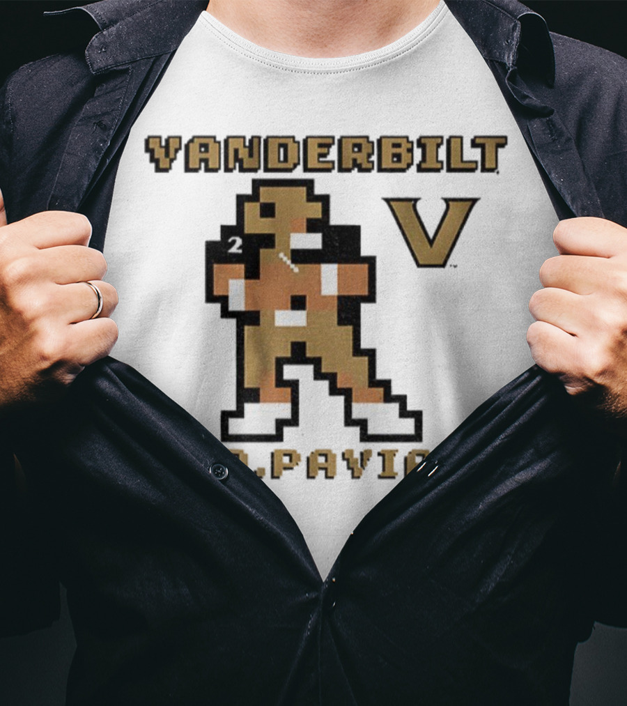 Vanderbilt Commodores D. Pavia 8-Bit Retro Football V Pixel Art T-Shirt