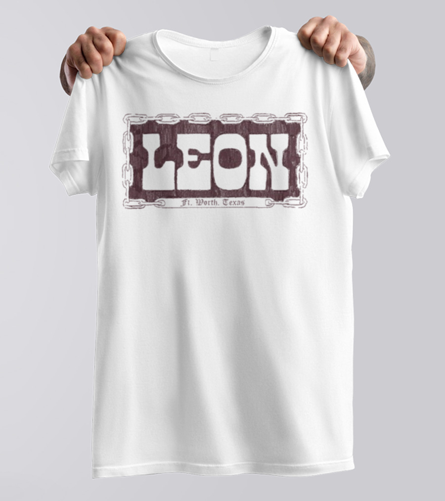 LEON Fort Worth Texas License Plate Chain Style T-Shirt