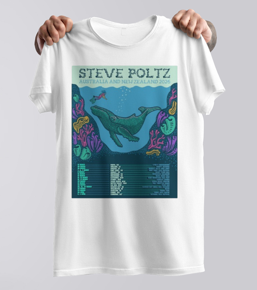 Steve Poltz Australia New Zealand Tour 2026 Concert Dates Underwater Theme T-Shirt