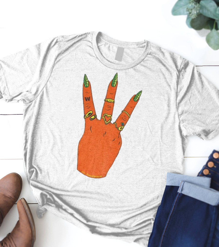 W Basketball Three Fingers Orange Hand Gesture Logo T-Shirt
