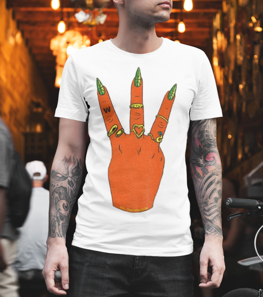 W Basketball Three Fingers Orange Hand Gesture Logo T-Shirt