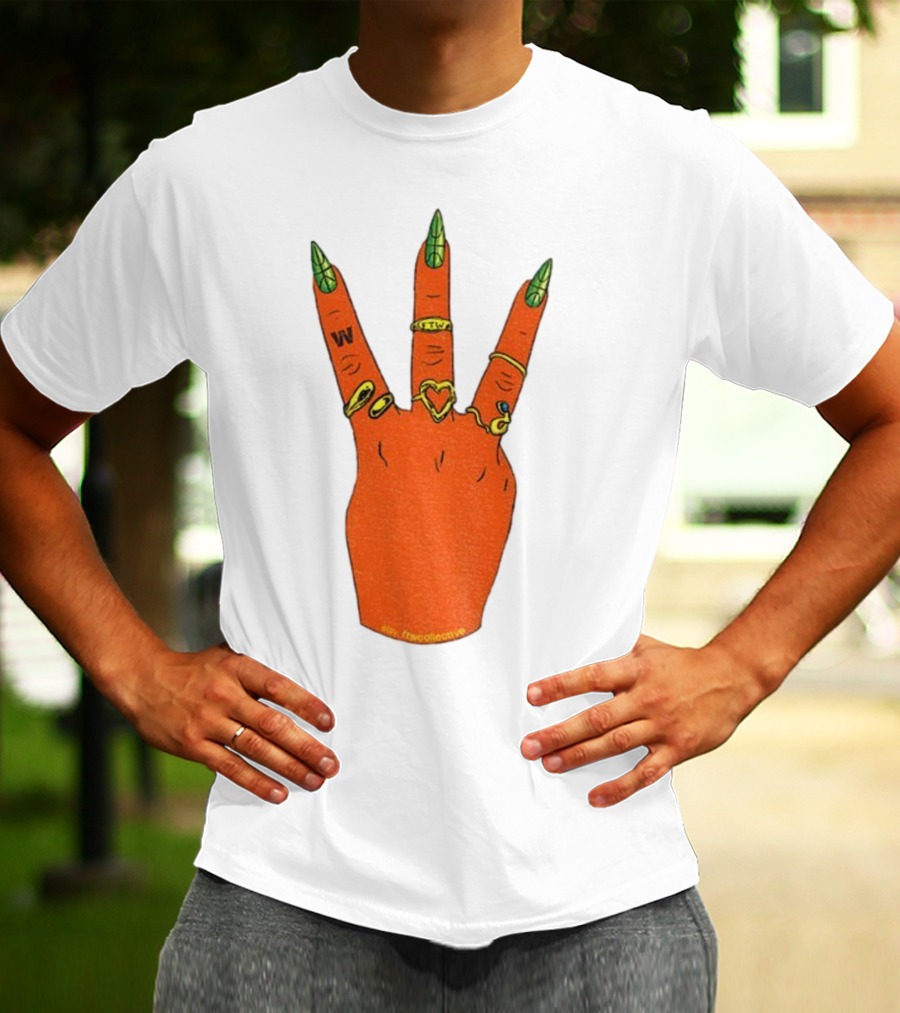 W Basketball Three Fingers Orange Hand Gesture Logo T-Shirt