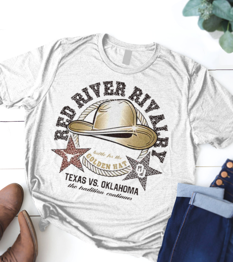 Red River Rivalry Texas Vs Oklahoma Golden Hat Tradition Showdown T-Shirt