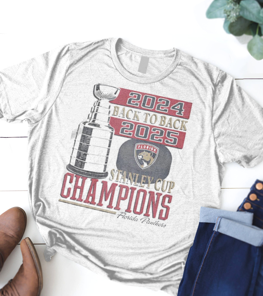 Florida Panthers 2024 2025 Back To Back Stanley Cup Champions Vintage 47 White T-Shirt