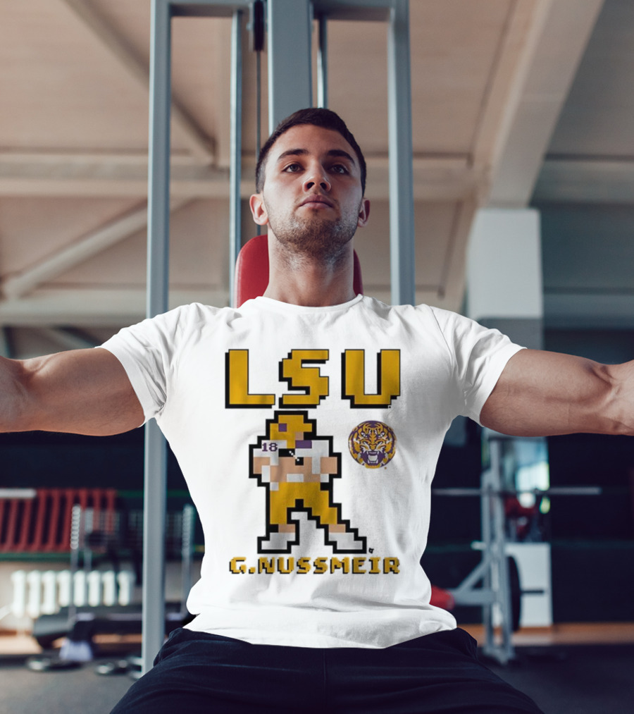 LSU Football G. Nussmeier Retro Pixel Art Tiger Pride T-Shirt
