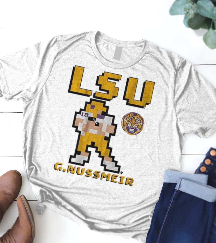 LSU Football G. Nussmeier Retro Pixel Art Tiger Pride T-Shirt
