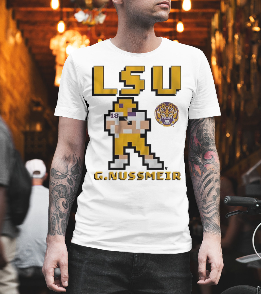 LSU Football G. Nussmeier Retro Pixel Art Tiger Pride T-Shirt