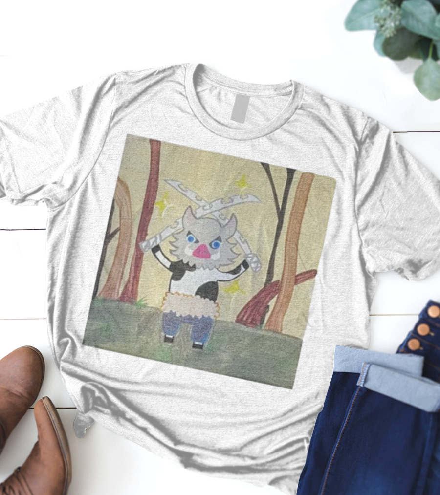 Boarbeef Inosuke Inspired Drawing Two Swords Forest Background T-Shirt