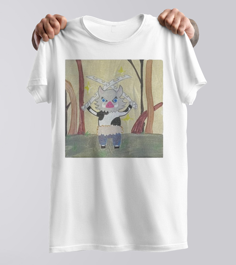Boarbeef Inosuke Inspired Drawing Two Swords Forest Background T-Shirt