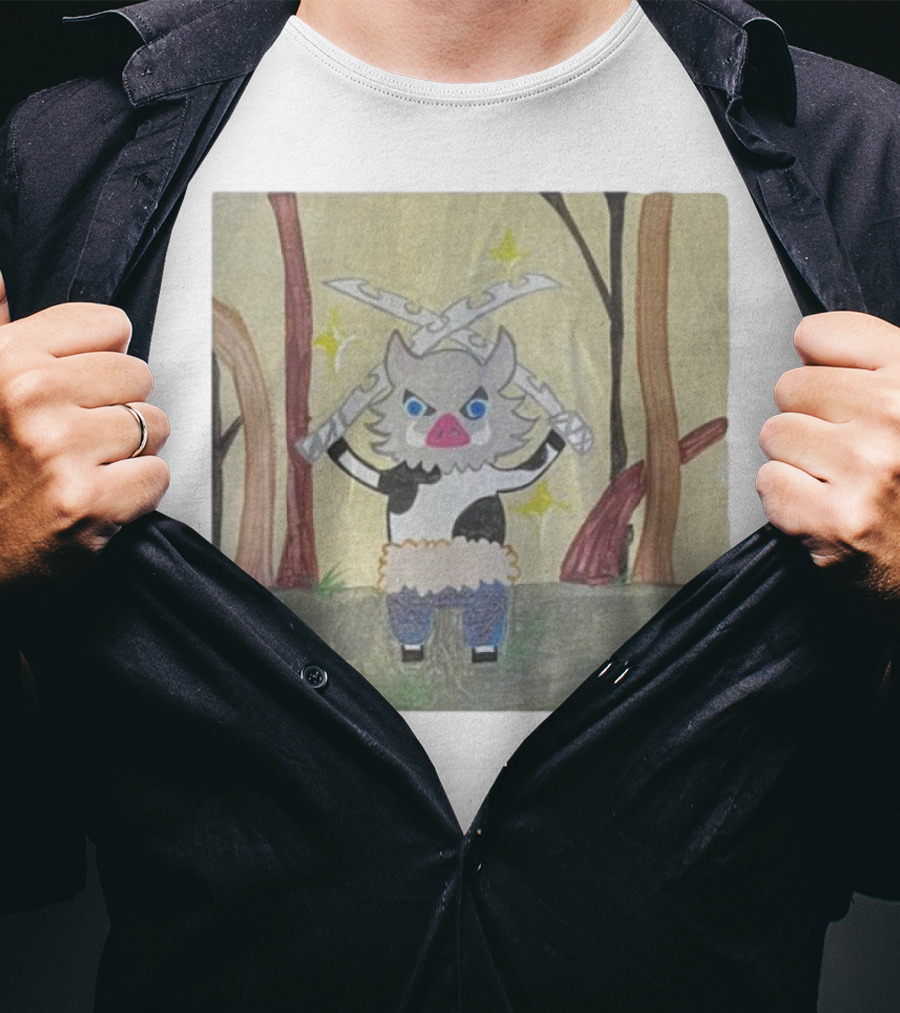 Boarbeef Inosuke Inspired Drawing Two Swords Forest Background T-Shirt