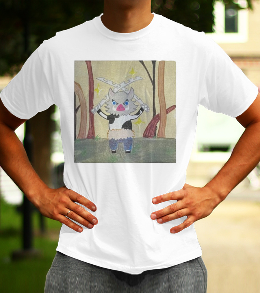 Boarbeef Inosuke Inspired Drawing Two Swords Forest Background T-Shirt