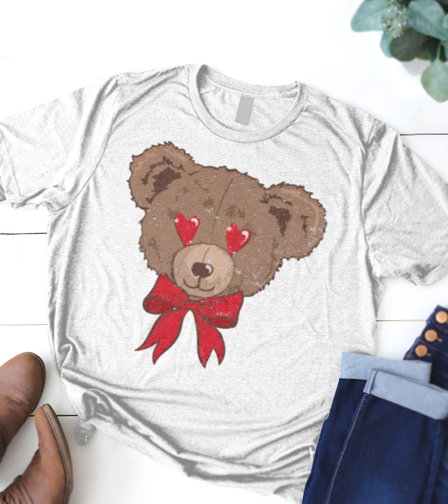 I Love You Beary Much Heart Eyes Teddy Bear Red Bow T-Shirt