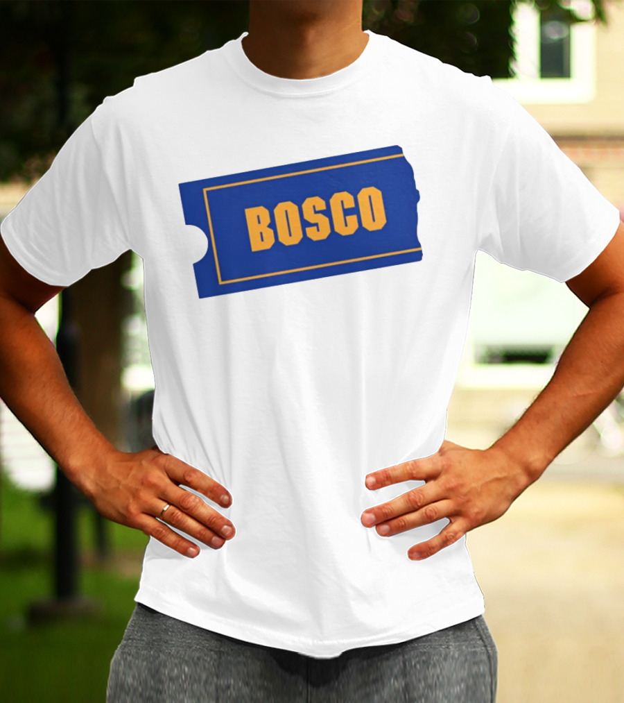 Bosco Blue Ticket Style Bold Text Design T-Shirt