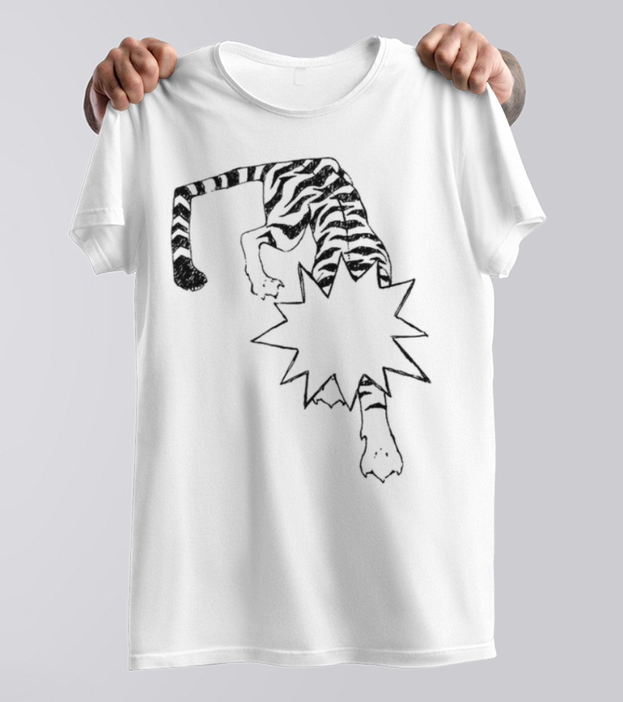 Cody Guaranteedaudio Tiger Illustration Black And White Dynamic Pouncing Feline With Bold Outline T-Shirt