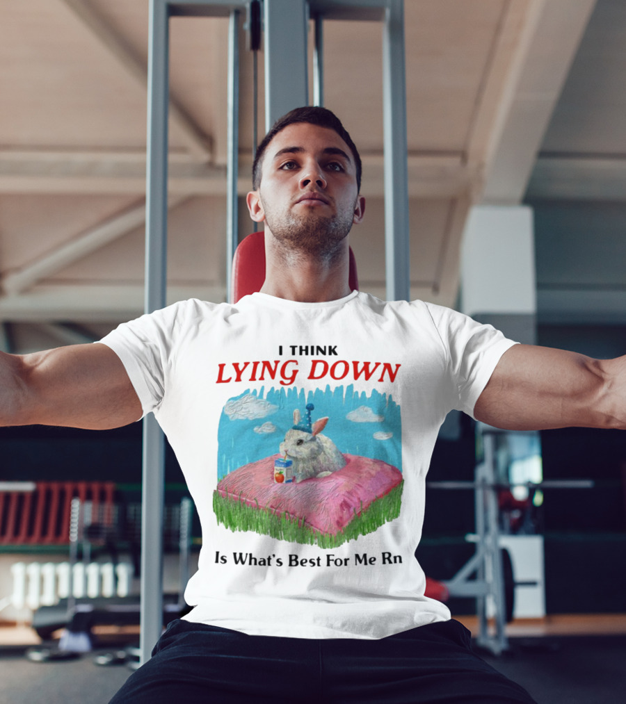 I Think Lying Down Bunny With Party Hat And Juice Box Pillow Clouds T-Shirt