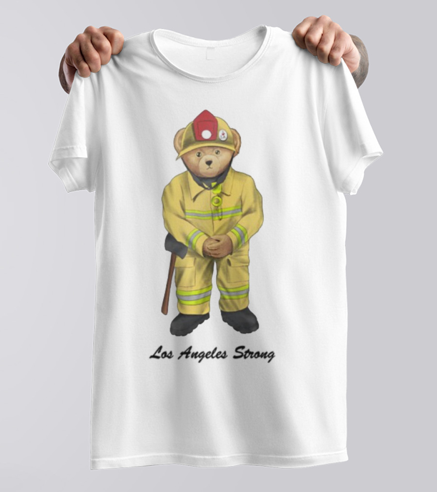 Michael Cherman Firefighter Bear Support Los Angeles Strong T-Shirt