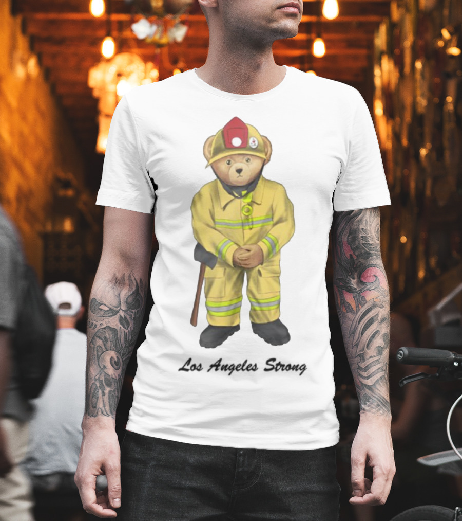 Michael Cherman Firefighter Bear Support Los Angeles Strong T-Shirt