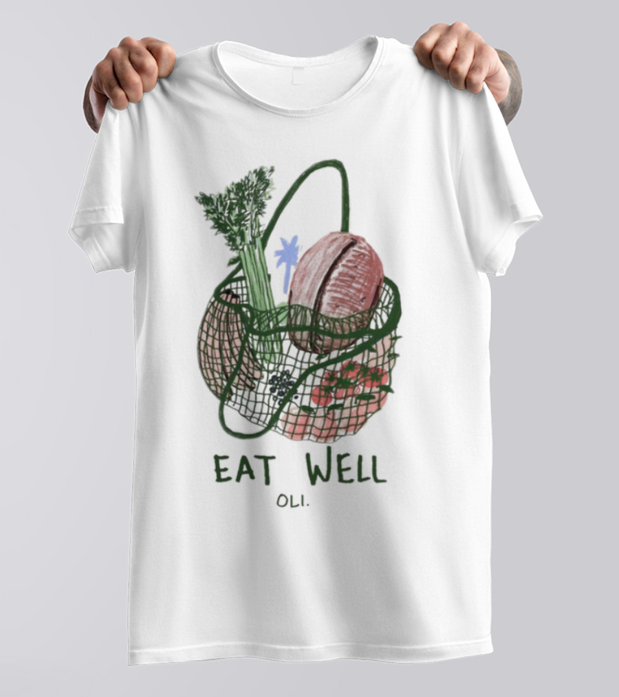 Eat Well Oli Vegetable Basket Illustration T-Shirt