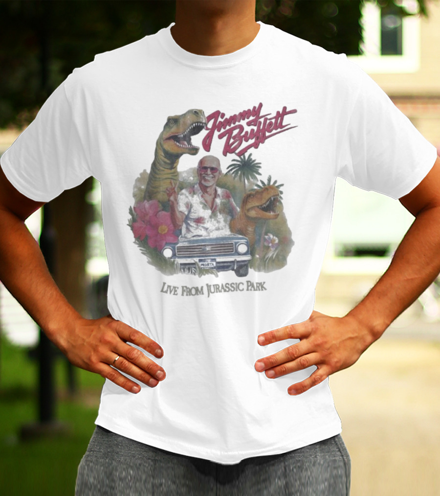 Jimmy Buffett Tropical Dino Adventure With T-Rex And Velociraptor T-Shirt