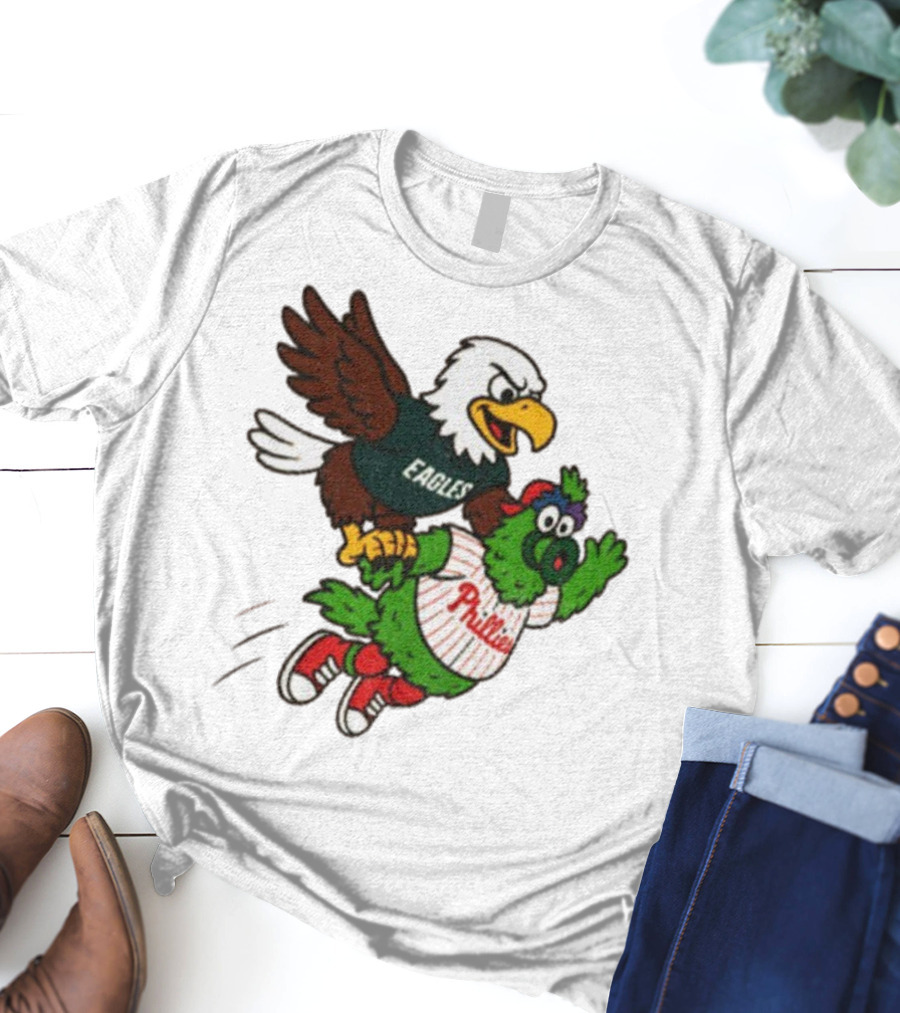 Philadelphia Eagles Swoop And Phillies Phanatic Mascot Team Up Fun T-Shirt