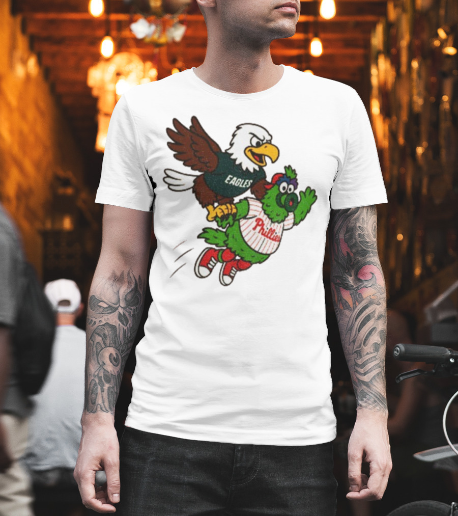 Philadelphia Eagles Swoop And Phillies Phanatic Mascot Team Up Fun T-Shirt