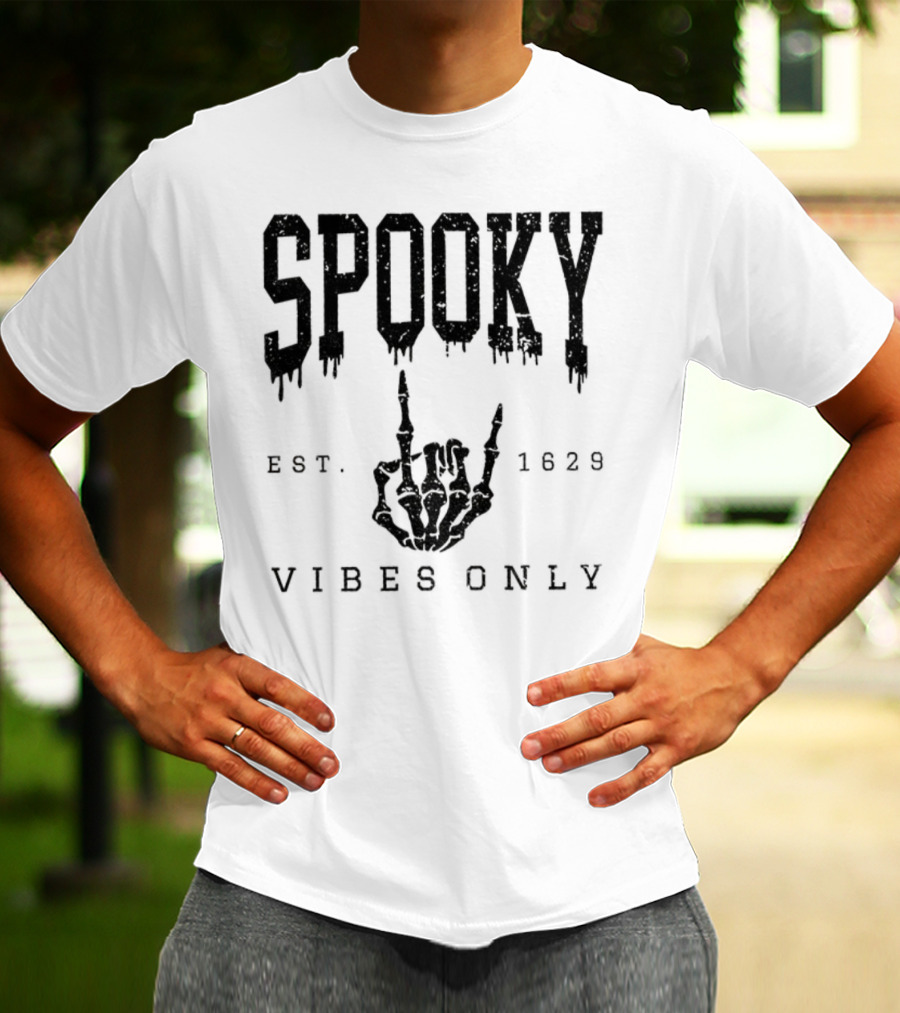 Spooky Vibes Only Skeleton Est 1629 Halloween T-Shirt
