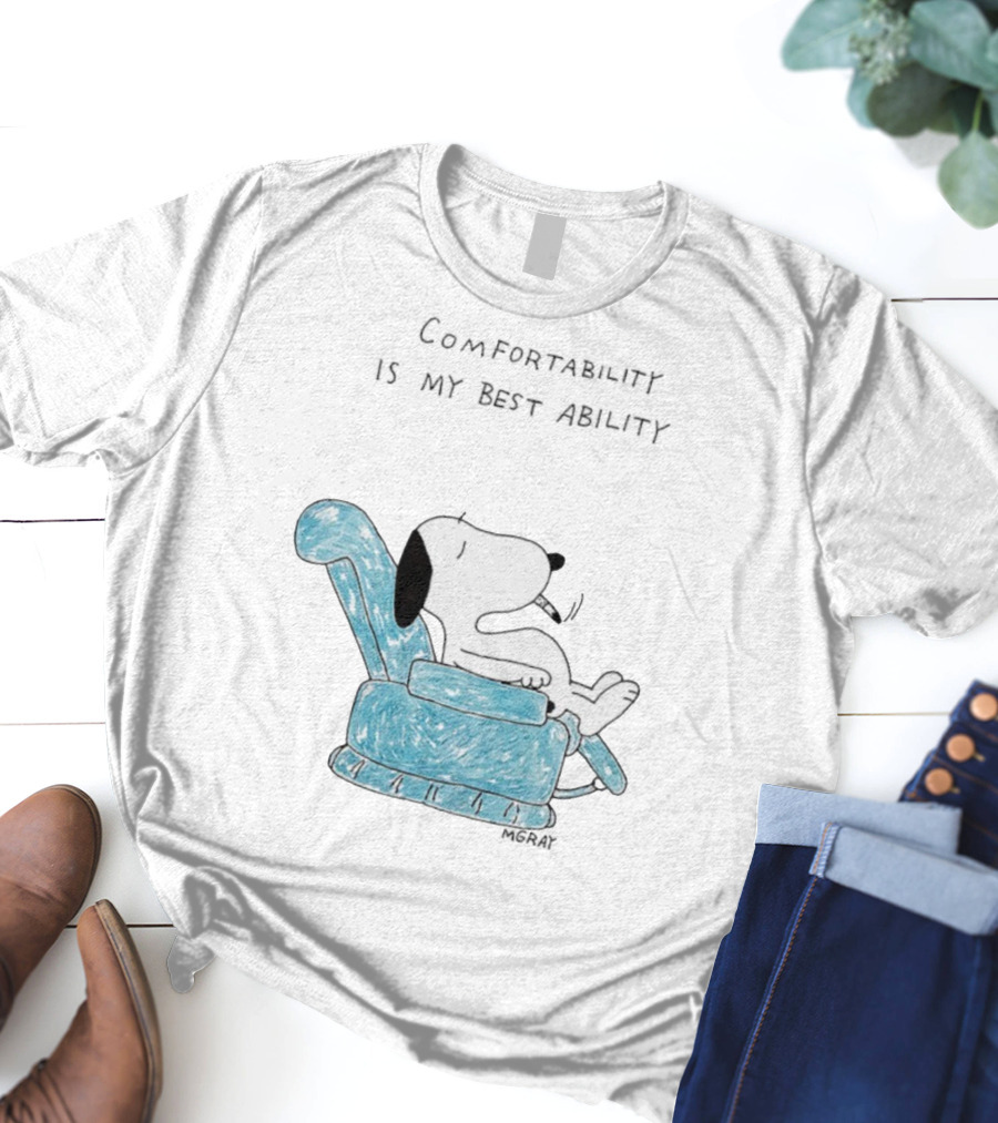Snoopy Comfortability Is My Best Ability Relaxed Snoopy In Blue Chair T-Shirt