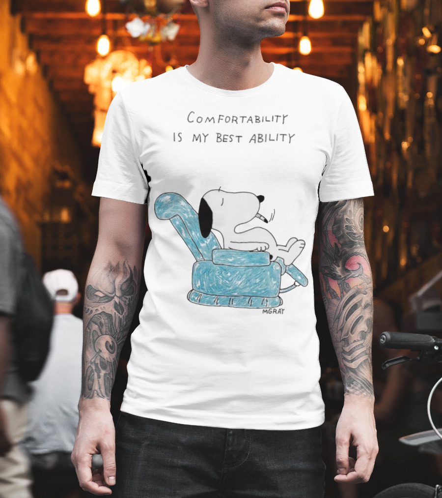 Snoopy Comfortability Is My Best Ability Relaxed Snoopy In Blue Chair T-Shirt