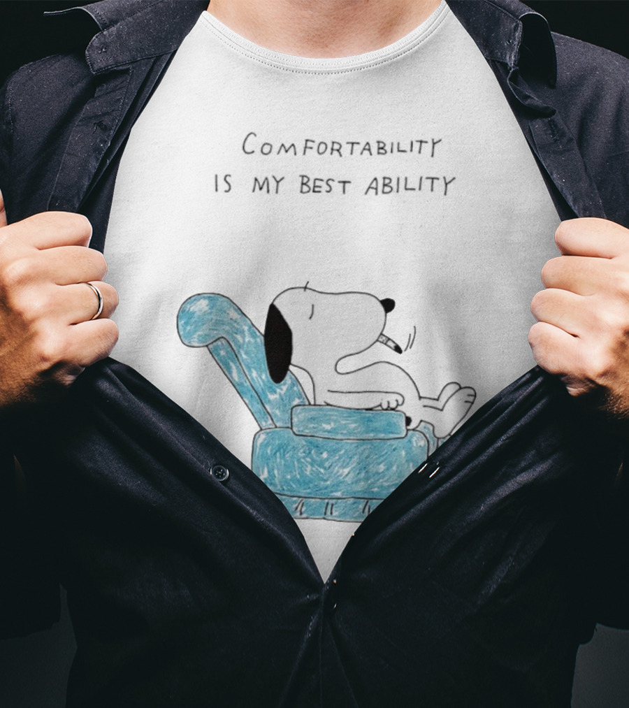 Snoopy Comfortability Is My Best Ability Relaxed Snoopy In Blue Chair T-Shirt