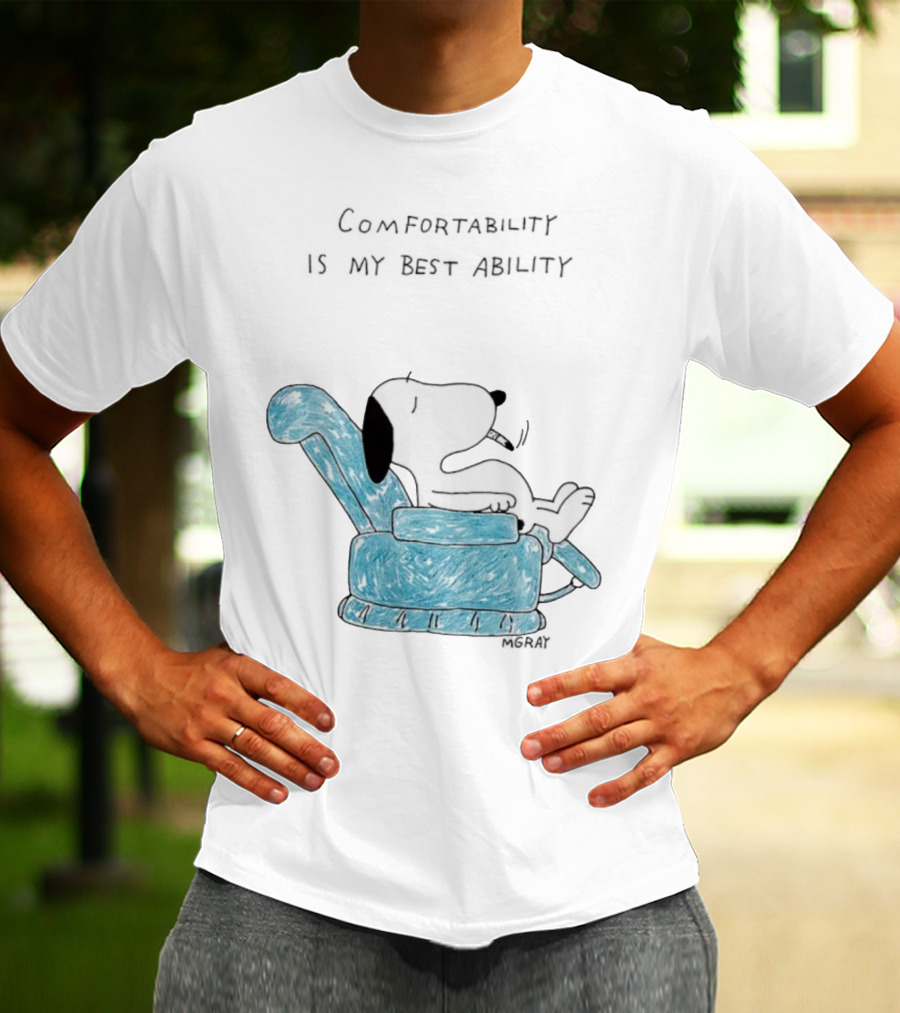 Snoopy Comfortability Is My Best Ability Relaxed Snoopy In Blue Chair T-Shirt