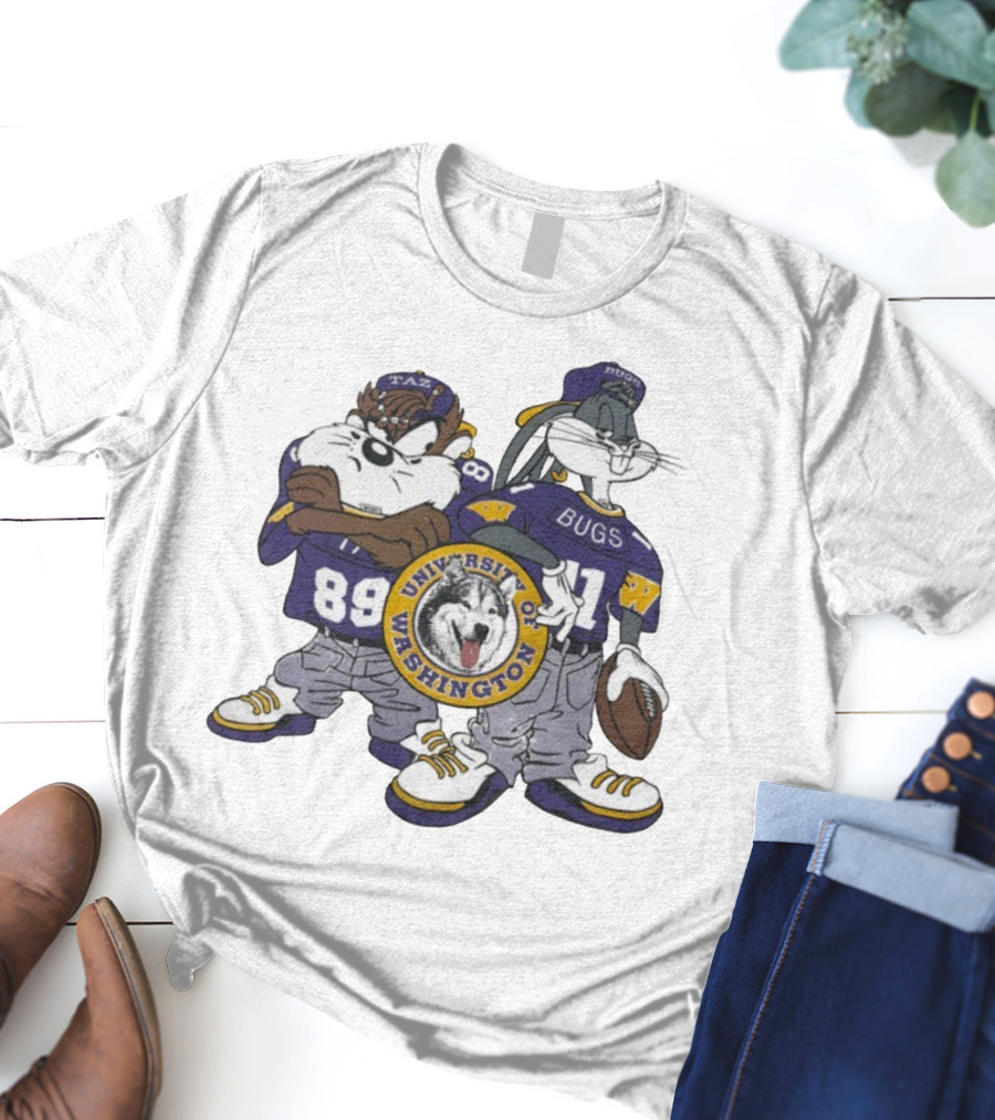 Taz And Bugs Bunny University Of Washington Huskies Football 89 11 T-Shirt