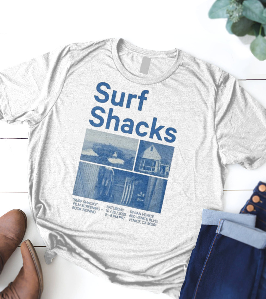 Surf Shacks Oct 25 2025 Venice CA Beach Surfboards Coastal Homes T-Shirt