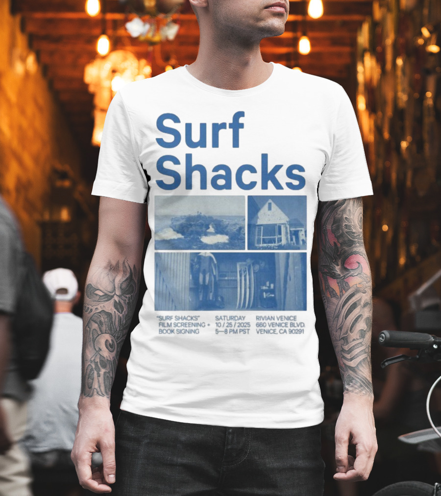 Surf Shacks Oct 25 2025 Venice CA Beach Surfboards Coastal Homes T-Shirt